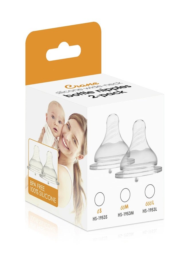 Crane Silicone Wide-Neck Milk Bottle Nipples 2-Pack - Medium, Clear, (HS-1953M)